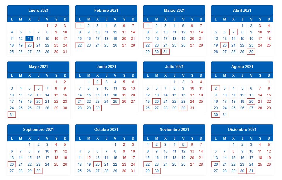Calendario del contribuyente 2021